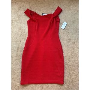 Red body con dress